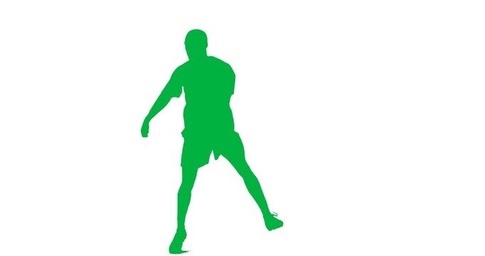 Animation of silhouette of football player kicking ball on white background