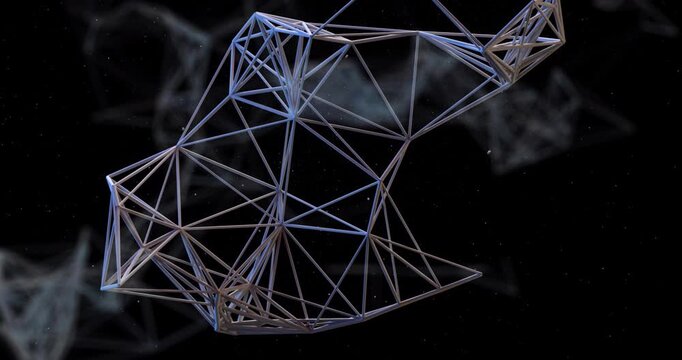 Cluster drifting into view starting wireframe net expanding on transparent backdrop for data flow