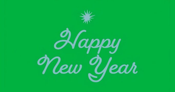 Playing Happy New Year greeting pulsing starburst flickering confetti in transparent canvas