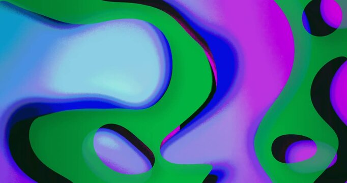 Blue blob sliding left starting neon shapes swirling around gap clear backdrop breathing rhythm