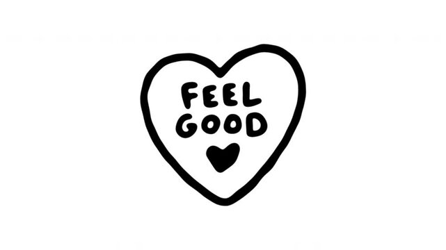 Feel Good Heart For Positive Affirmations And Wellness Messaging Hand-Drawn Doodle Animation On Transparent Background. Love Symbol And Emotional Wellbeing Reminder. Seamless Animated Icon.