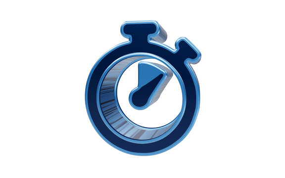 A 3D rendered stopwatch icon in a glossy blue finish, symbolizing time and speed, isolated on a white background. 3D Icon