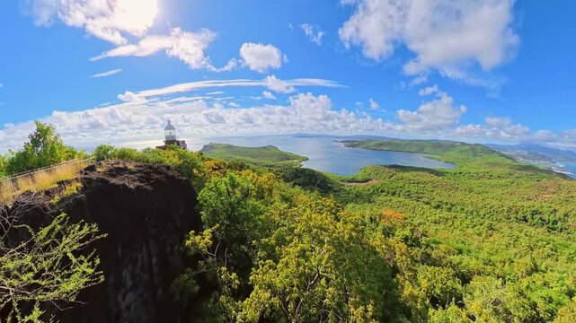 Panoramic view from the Caravel Lighthouse, Caravelle Peninsula Nature Reserve, east coast of Martinique, French Antilles, Caribbean.