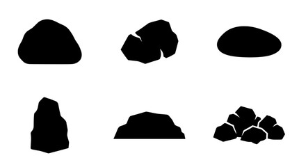 Black stone silhouettes set, rock vector icons, mineral boulder collection © VECTOR STORE