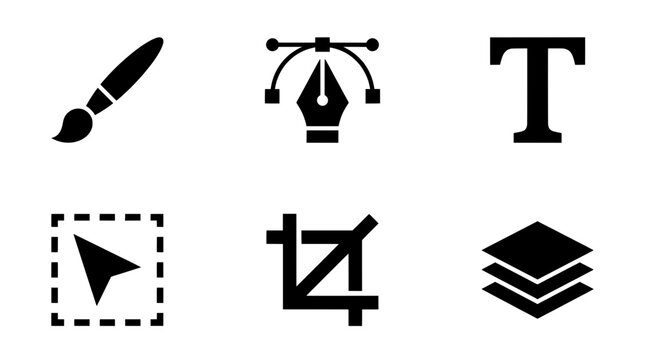 Graphic design icon set, vector editing tool symbols, black UI design collection