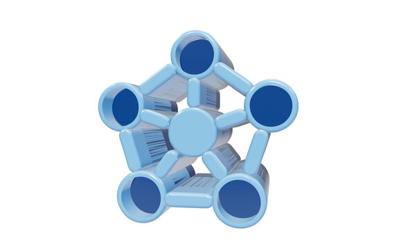 Abstract Blue Structure: A stylized, geometric abstract blue structure, resembling a five-pointed star with interconnected cylindrical elements, against a clean background, suggesting connection.