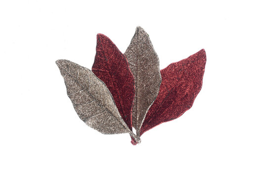 Bright, shiny decorative leaves isolated on a white background.