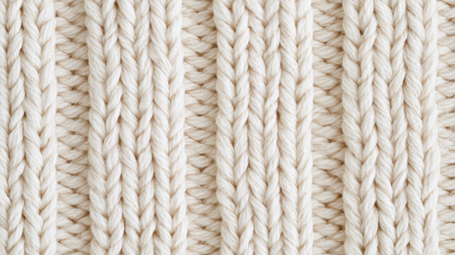 Cream ribbed knit fabric close up showing vertical texture and fine stitch detail, conveying warmth, softness and handmade textile quality for design, fashion, and home decor
