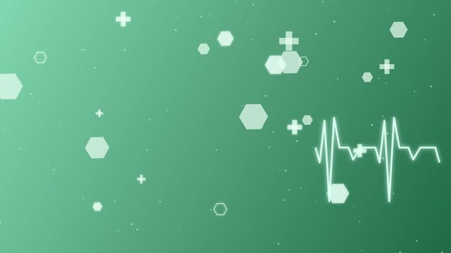 Medical healthcare background motion footage featuring glowing heartbeat pulse line and abstract science symbols moving across screen