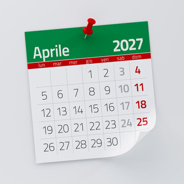 April 2027 Calendar Page with Red Push Pin Showing Date