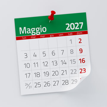 May 2027 Calendar Page with Red Push Pin Showing Date