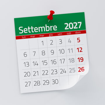 September 2027 Calendar Page with Red Push Pin Showing Date