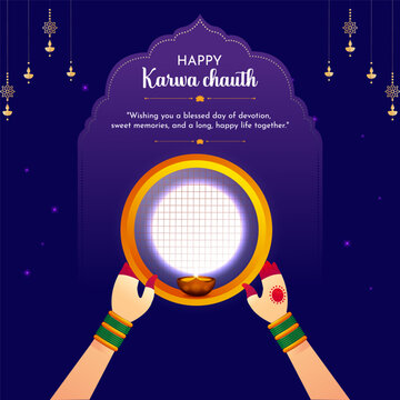 Karwa Chauth Married women Indian festival celebration Poster, Banner or greeting card design Vector Illustration.