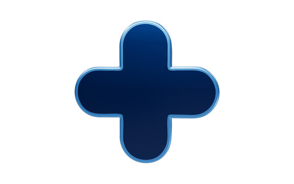 Blue Plus Symbol on White Background: A clean and simple graphic featuring a bold blue plus symbol with rounded edges, presented against a pristine white background.