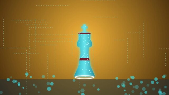 Glowing chess king piece digital motion graphics clip featuring futuristic technology abstract particle effects in video