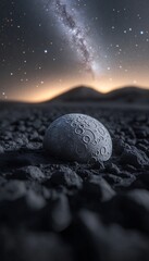 Fototapeta premium A Breathtaking Lunar Surface With Craters On A Barren Alien Landscape Under A Cosmic Milky Way Sky