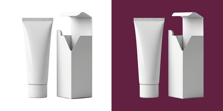 Blank white cosmetic tube with open carton box for branding design presentation