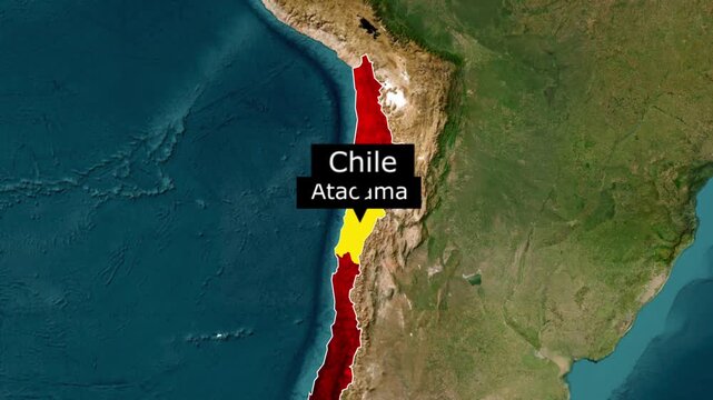 Map of chile highlighting the atacama region with south america