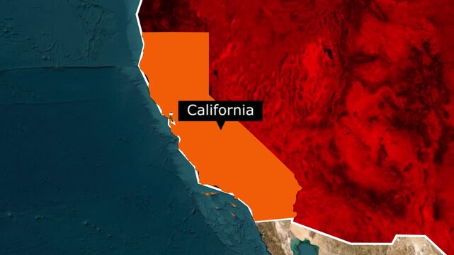 Map of california highlighted in orange on a physical north america continent