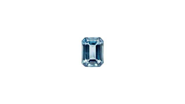 Radiant rectangular cut blue aquamarine gemstone sparkling with intricate facets and intense clarity glowing under bright studio lights isolated as a high quality object on transparent background