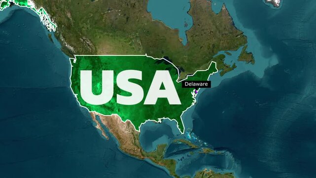 Map of the united states highlighting the state of delaware with geography