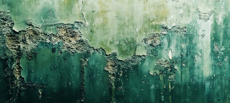 Gruenget and moody wall texture with severe paint detachment vintage background and cracked surface