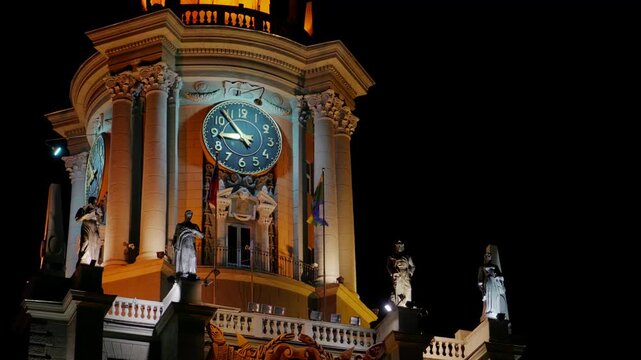 S-Log. Ekaterinburg, Russia. City Administration (City Hall). Clock tower. Night city in the early spring