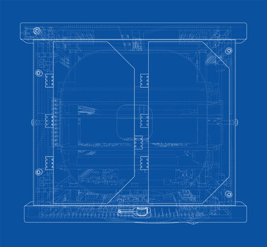 blueprint of mechanical device top view. Vector