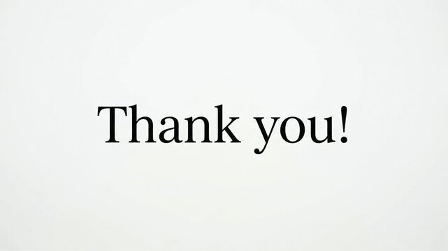 Animated typing text Thank you with a blinking cursor on a clean white background 