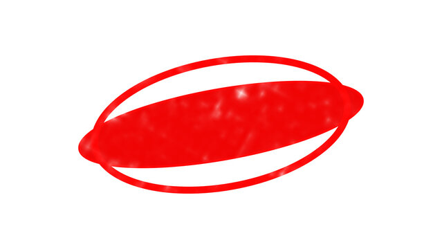 A bright red oval shape with a thin outline, isolated on a solid black background, simple geometric for digital interface use isolated on a transparent background