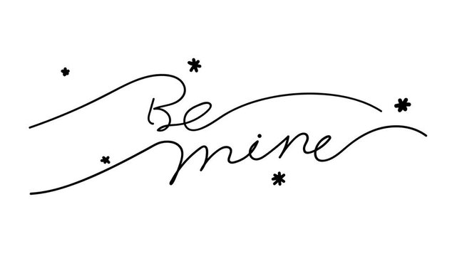 Be mine handwritten typography animation with romantic star elements moving across digital screen footage