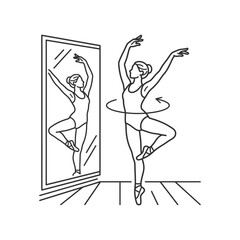 Ballerina practicing dance moves in front of a mirror in a studio. © Mr.dexterouz