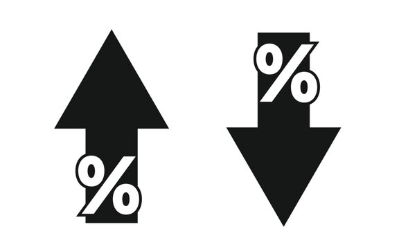 Percentage up and down arrows vector icon set isolated on white background