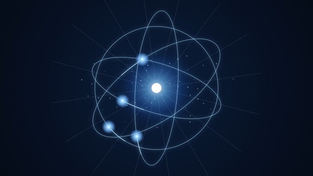 Modern atomic structure illustration with glowing electron orbits and nucleus