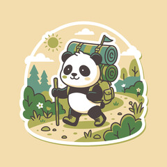 Cute Panda Hiking Adventure in Nature © moh