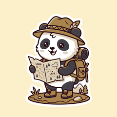 Cute Panda Explorer with Map and Backpack © moh