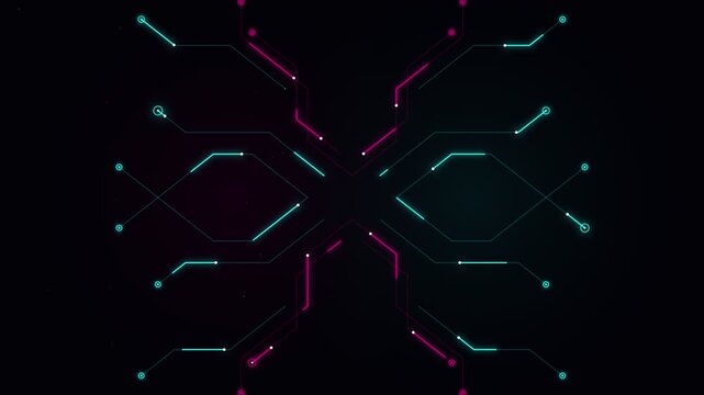 Abstract geometric circuit design with glowing hexagonal connections on transparent background