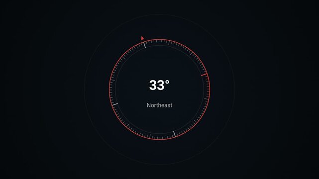 Digital compass showing thirty three degrees northeast direction reading