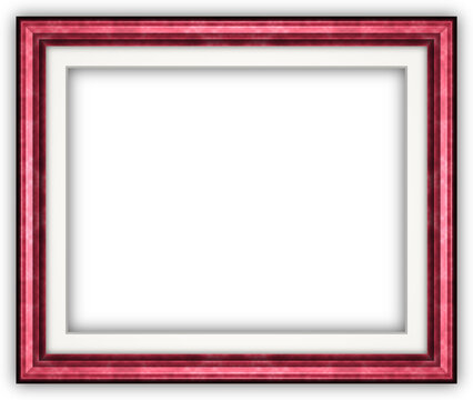 Empty rectangular picture frame featuring a red outer border and a white inner border, having a transparent background