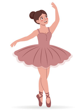 Ballerina wearing a classic tutu and ballet pointe shoes, elegant dancer character vector illustration for dance studio branding, performance posters and artistic designs