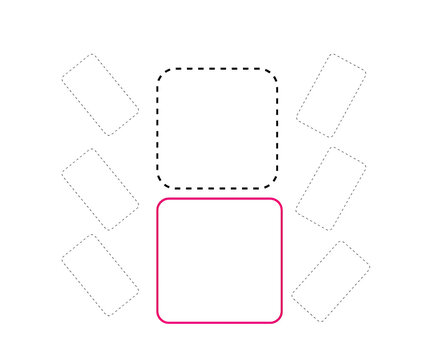 Blank card layout template set with dashed border lines illustration on white background