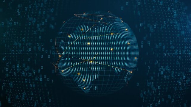 Plexus globe with glowing connection lines around it. Big data visualisation and hi tech future