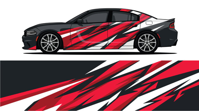 Car Wrap Design with Aggressive Red Black Racing Livery Decal