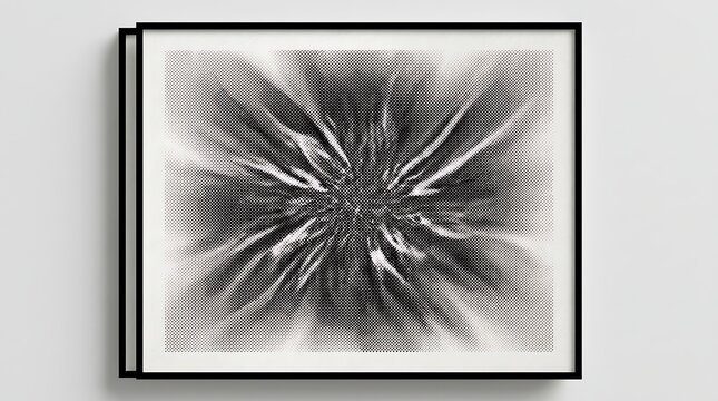 Abstract black and white radial explosion pattern with intricate line details