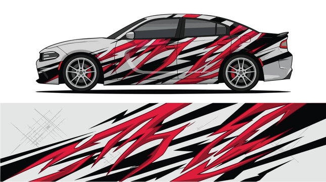 Car Wrap Design with Aggressive Red Black Racing Stripes