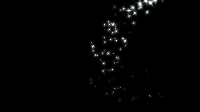 Fast glittering star lines, fairy dust wand shimmer transition on black screen, glowing 2d star sparkle animation magic sparkling bokeh effect, pixie dust path 4k