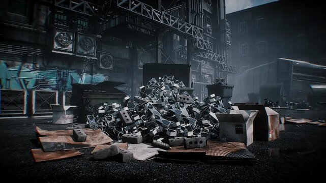 Multiple GPU graphics cards discarded in a garbage bin, symbolizing wasted money, excessive spending on computing power, obsolete hardware and unnecessary technology investments.