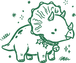 Fototapeta premium Cute triceratops with holiday bell necklace