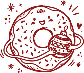 Fototapeta premium Happy donut hugging decorated christmas ornament