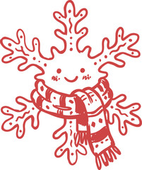 Fototapeta premium Cute red naive style snowflake with scarf illustration